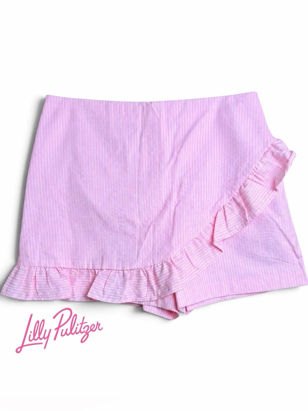 Lilly Pulitzer Faye Seersucker Ruffle Skort Capri Coral Pink White Size 10 NWT